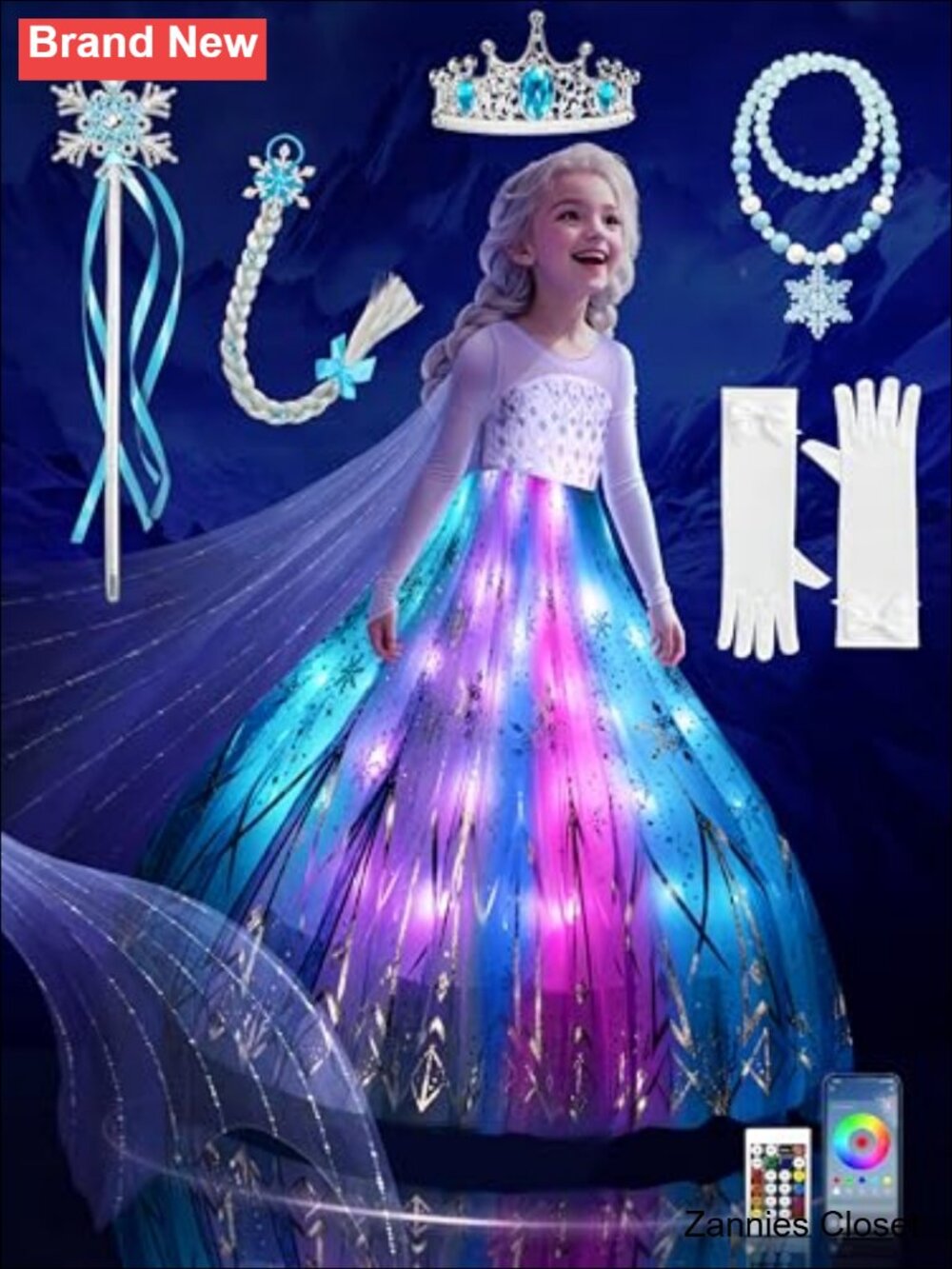 👻 Light Up Princess Costume Girls 3-9 Halloween Dress Up Pretend Play Set